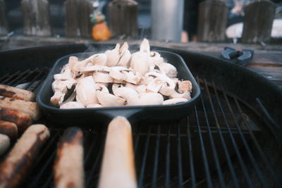 Close-up of food on barbecue grill