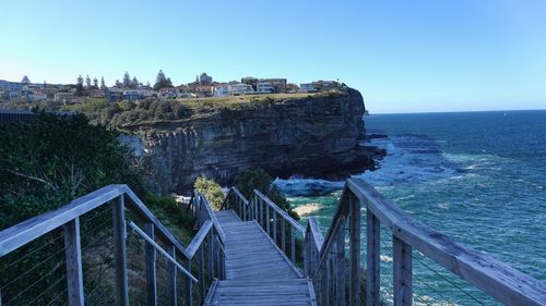 Scenic view of sea against clear blue sky