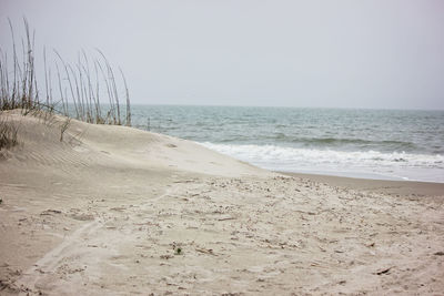 Scenic view of beach against clear sky