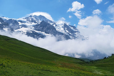 Scenic view of snowcapped mountains against sky