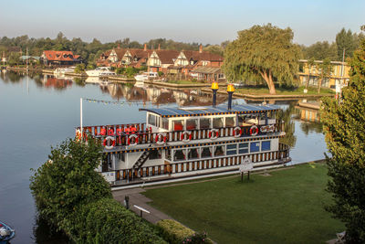 Southern comfort moored at horning, norfolk broads, uk. high angled view