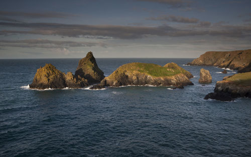 Scenic view of sea and rocks against sky