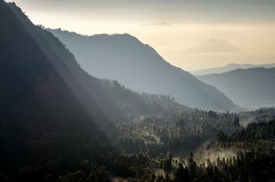 Scenic view of mountains against sky during sunset