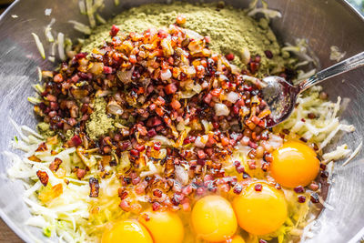 Directly above shot of raw food in bowl