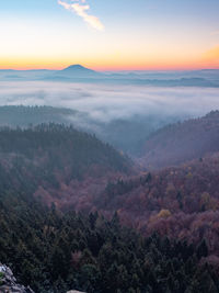 High angle view of landscape against sky during sunset