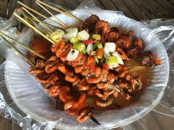 High angle view of food in plate