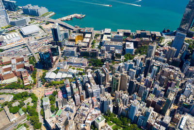 High angle view of buildings in city