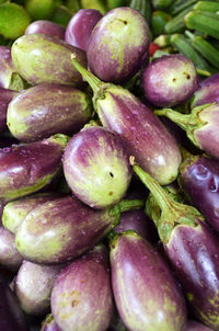 High angle view of eggplants for sale at market stall