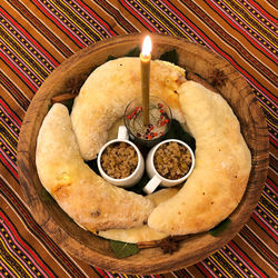 High angle view of food on table