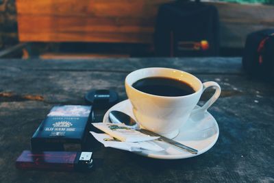 Coffee cup on table