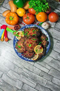 High angle view of food on table
