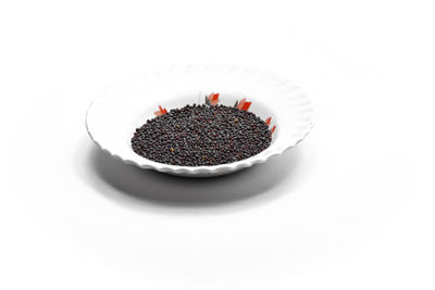 High angle view of ice cream in bowl on table