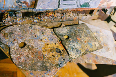 High angle view of rusty metal