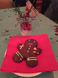 Close-up of red object on table