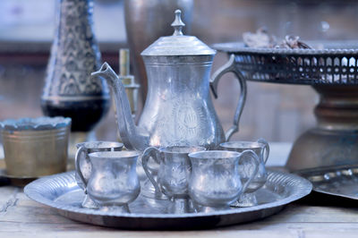 Close-up of glasses on table