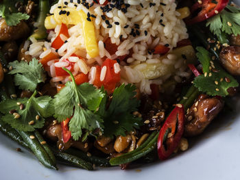 Close-up of chopped vegetables in plate