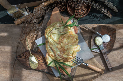 High angle view of food on table