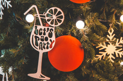 Close-up of illuminated christmas tree