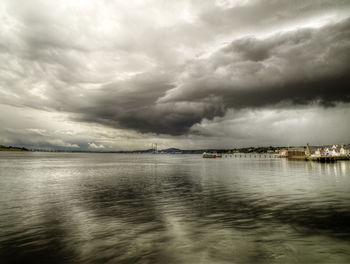 Scenic view of sea against dramatic sky