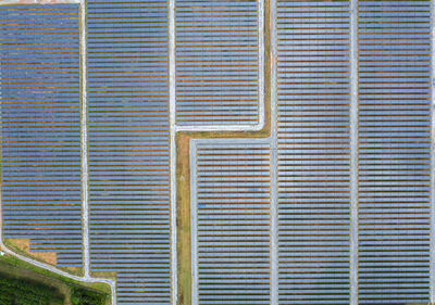 Solar panels in aerial view.