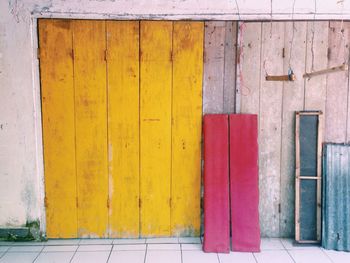 Closed wooden doors in building