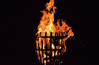 Fire in fire pit at night