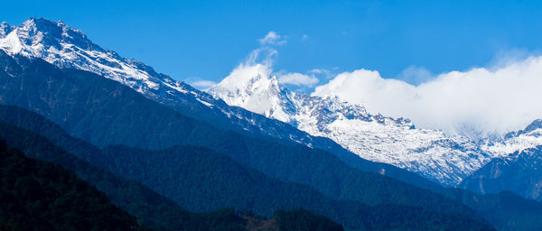 Scenic view of snowcapped mountains against sky