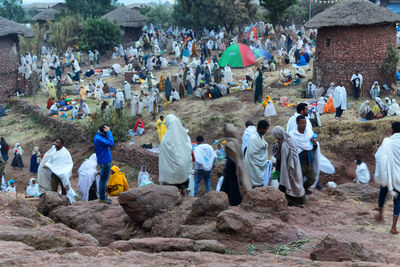 High angle view of people living in tent