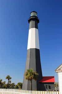 Low angle view of lighthouse against clear sky