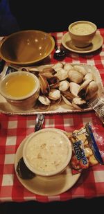 High angle view of breakfast on table