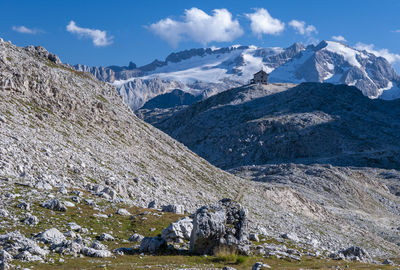 Scenic view of snowcapped mountains against sky