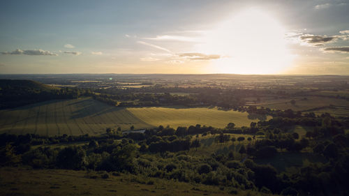 Scenic view of field against sky at sunset