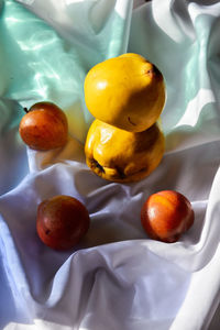 High angle view of fruits on table