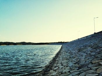 Scenic view of sea against clear sky