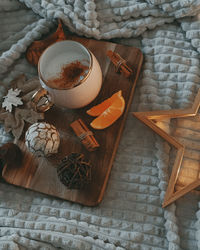 High angle view of coffee on table