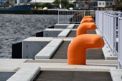 Close-up of pier against sea