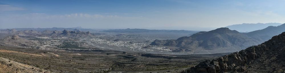 Panoramic view of landscape and mountains against sky