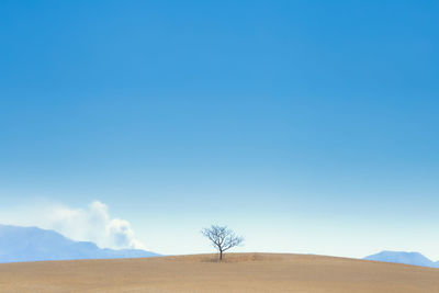 Scenic view of desert against clear blue sky