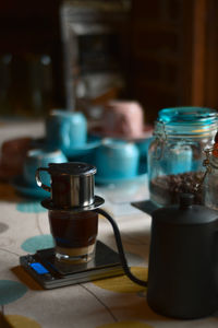 Close-up of coffee served on table