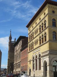 Low angle view of buildings against sky