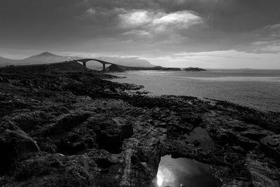 Scenic view of bay against sky