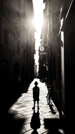 Rear view of silhouette men walking in city