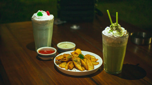 High angle view of food on table