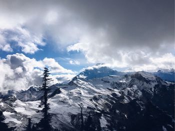 Scenic view of snowcapped mountains against sky