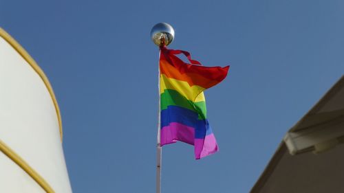 Low angle view of pole against blue sky