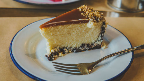 Close-up of cake in plate on table