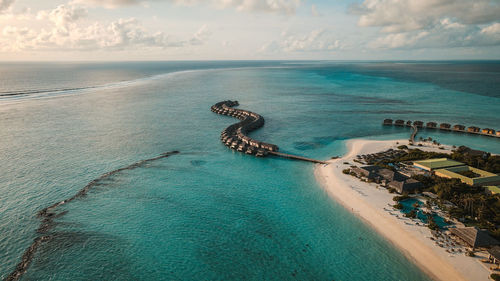 High angle view of beach in maldives island