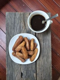 High angle view of breakfast on table