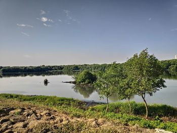 Scenic view of lake against sky