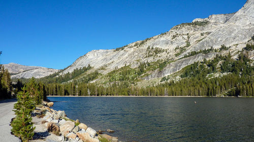 Scenic view of lake against blue sky